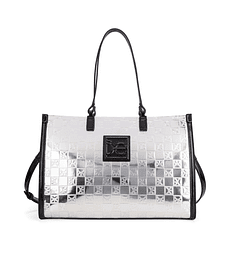 Bolsa Tote Grande Cloe Acabado Metálico Color Plata