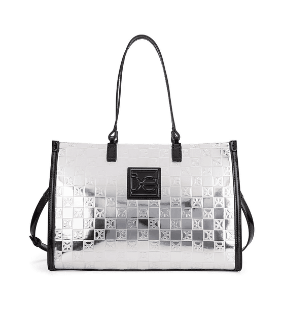 Bolsa Tote Grande Cloe Acabado Metálico Color Plata