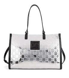 Bolsa Tote Grande Cloe Acabado Metálico Color Plata