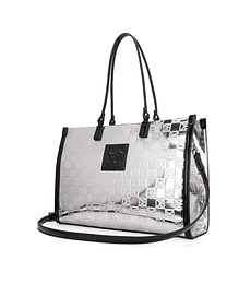 Bolsa Tote Grande Cloe Acabado Metálico Color Plata