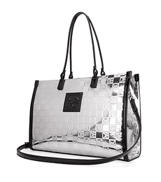 Bolsa Tote Grande Cloe Acabado Metálico Color Plata