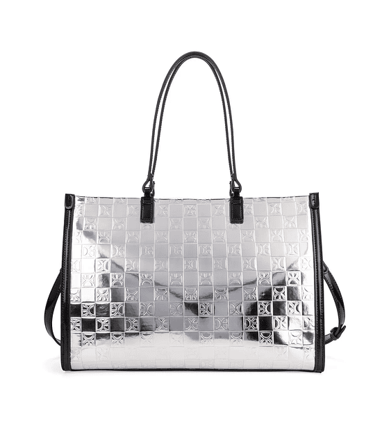 Bolsa Tote Grande Cloe Acabado Metálico Color Plata