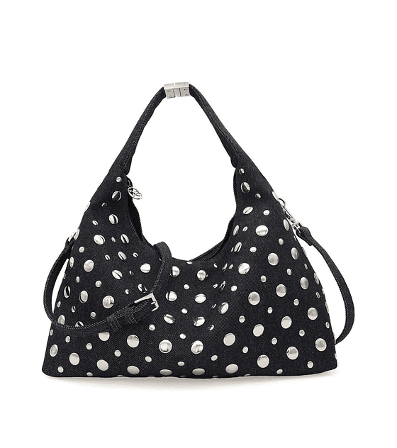 Bolsa Cloe Hobo Denim Con Estoperoles Color Azul Marino