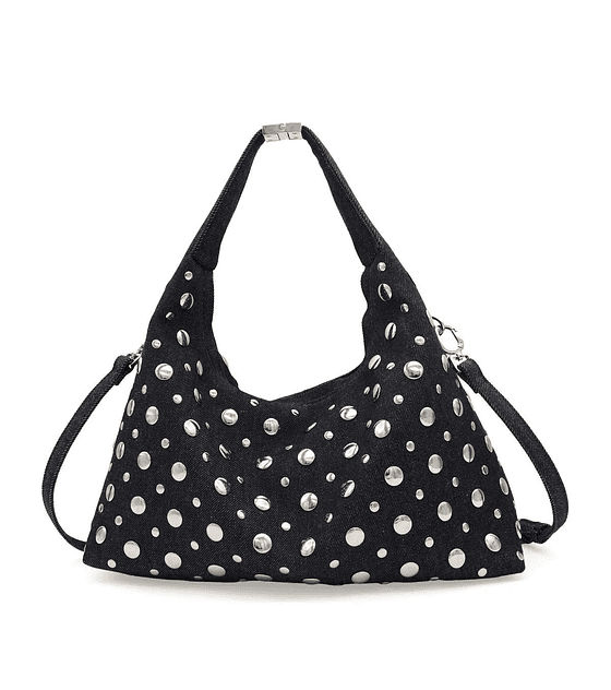 Bolsa Cloe Hobo Denim Con Estoperoles Color Azul Marino