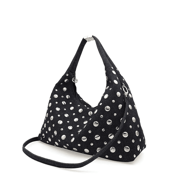 Bolsa Cloe Hobo Denim Con Estoperoles Color Azul Marino