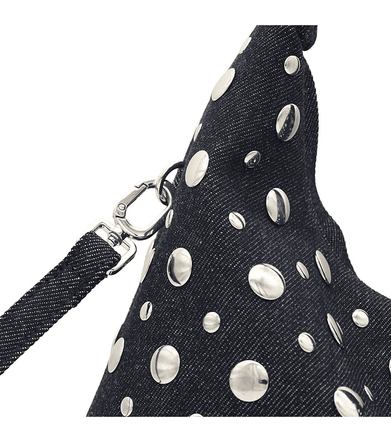 Bolsa Cloe Hobo Denim Con Estoperoles Color Azul Marino