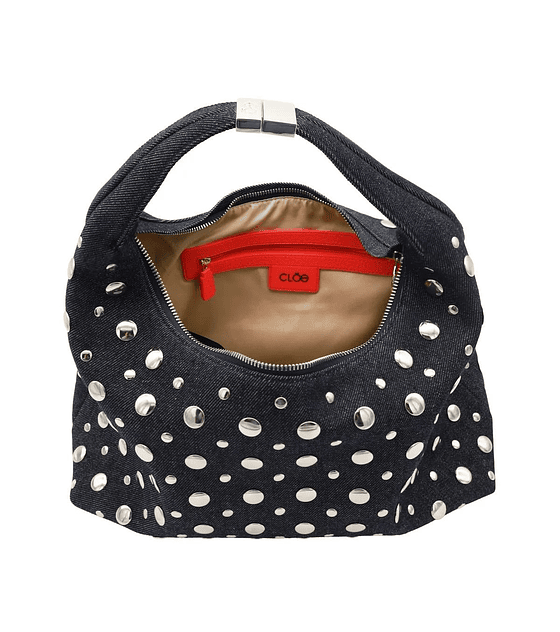 Bolsa Cloe Hobo Denim Con Estoperoles Color Azul Marino