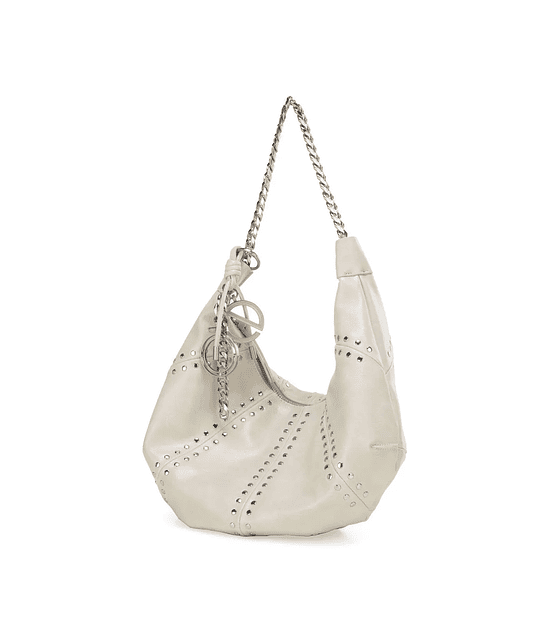 Bolso Hobo Cloe Grande Con Estoperoles Color Blanco