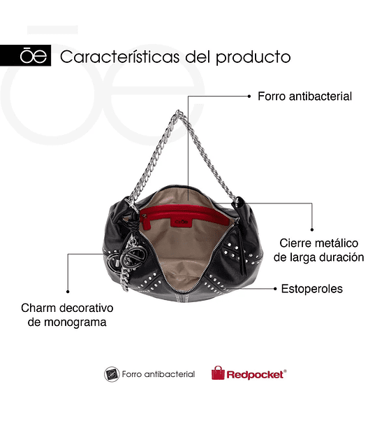 Bolso Hobo Cloe Grande Con Estoperoles Color Blanco