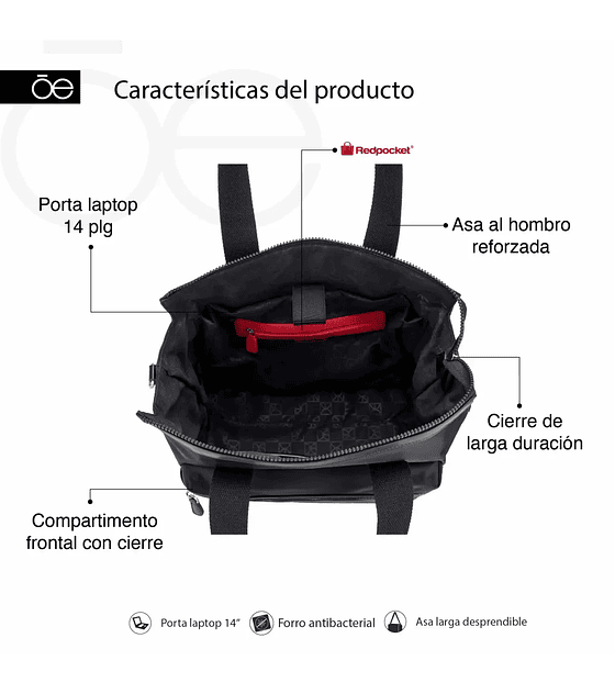 Bolsa Cloe Porta Laptop 14 Plg Textil Color negro 