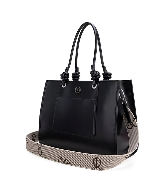 Bolsa Cloe  Tote Grande Con Compartimento Frontal De Facil Acceso Color Negro 