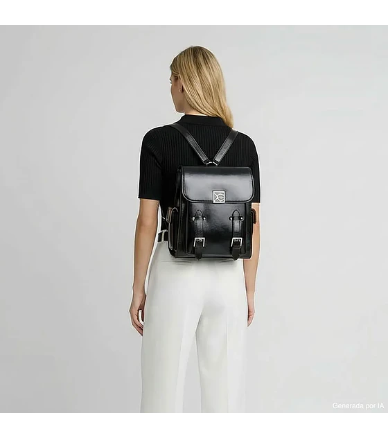 Mochila Cloe Grande Con Hebilla Color Negro