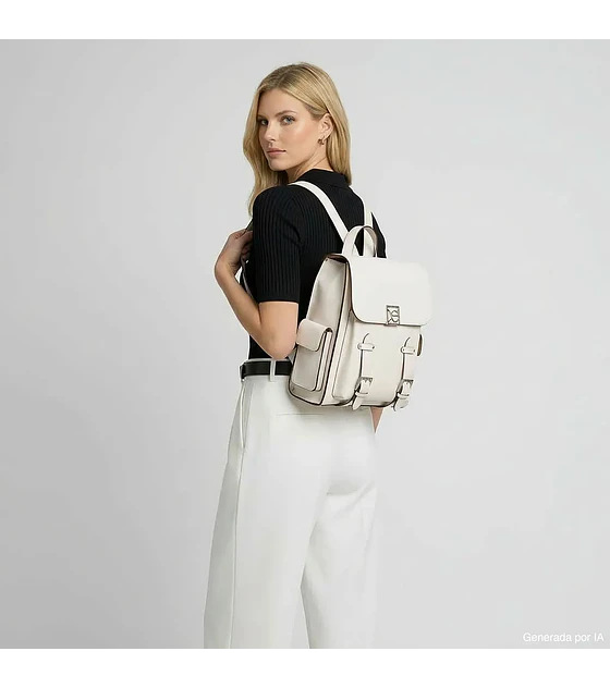 Mochila Grande Con Hebilla Color Blanca