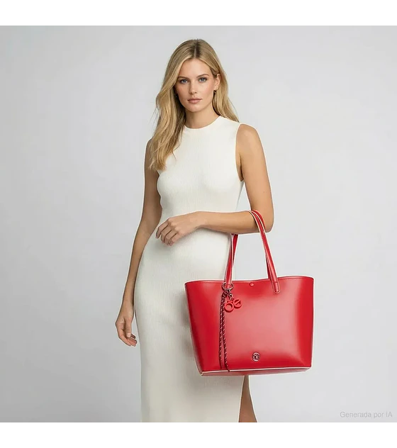 Bolsa Cloe Tote Grande Con Charm Color Rojo