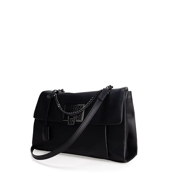 Bolsa Briefcase Mediana Cloe Con Herraje Metálico Color Negro