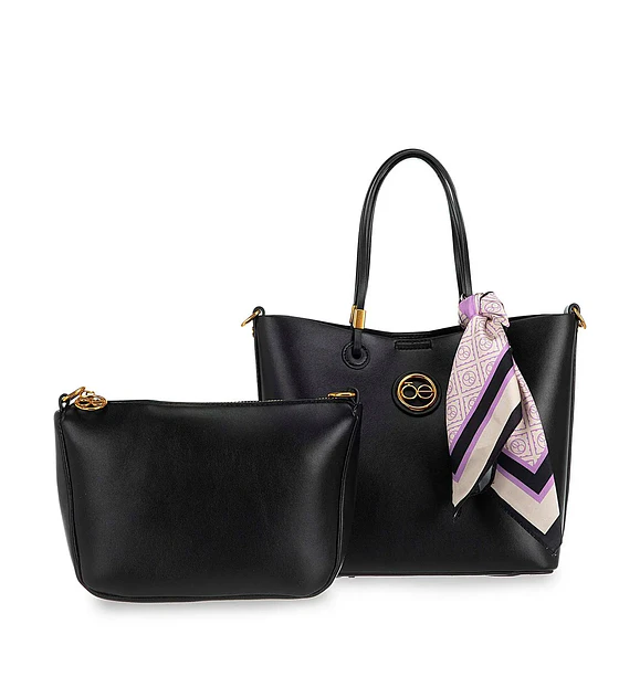 Bolsa cloe chica  Tote Doble Función Con Mascada Color Negro