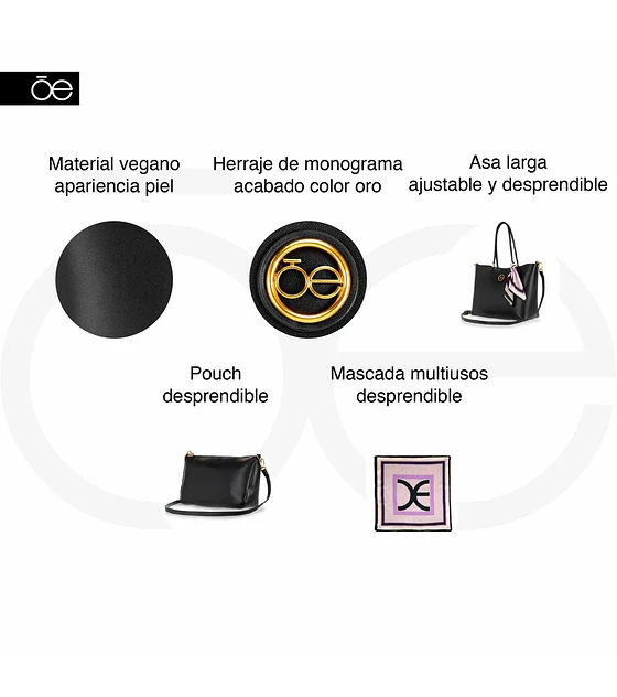 Bolsa Cloe Med Tote Doble Función Con Mascada Color Negro