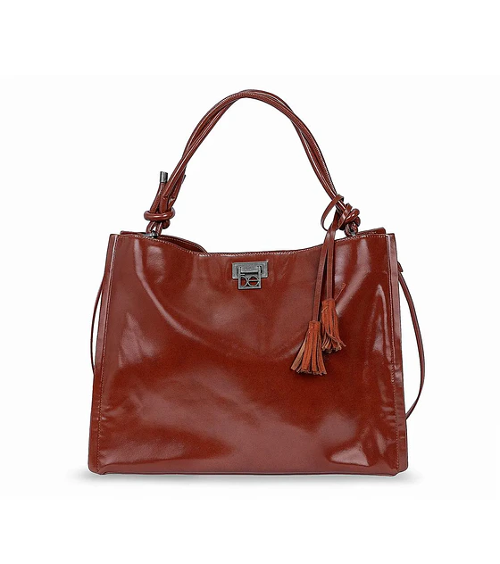 Bolsa Cloe Satchel Grande Con Tassel Color Tan