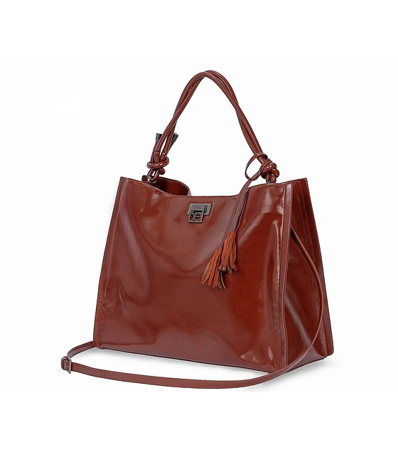 Bolsa Cloe Satchel Grande Con Tassel Color Tan