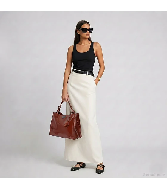 Bolsa Cloe Satchel Grande Con Tassel Color Tan