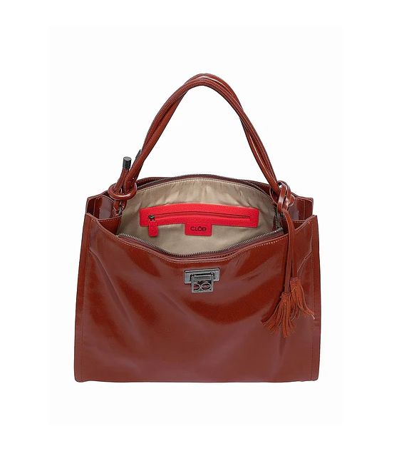 Bolsa Cloe Satchel Grande Con Tassel Color Tan