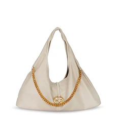 Bolsa Cloe Hobo Maxi Con Cadena Decorativa Color Beige