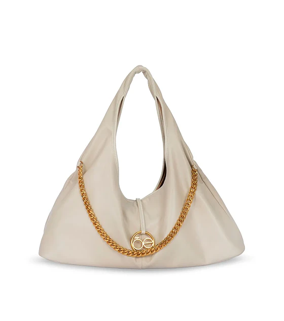 Bolsa Cloe Hobo Maxi Con Cadena Decorativa Color Beige