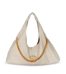 Bolsa Cloe Hobo Maxi Con Cadena Decorativa Color Beige