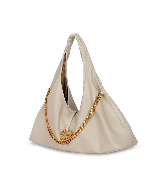 Bolsa Cloe Hobo Maxi Con Cadena Decorativa Color Beige