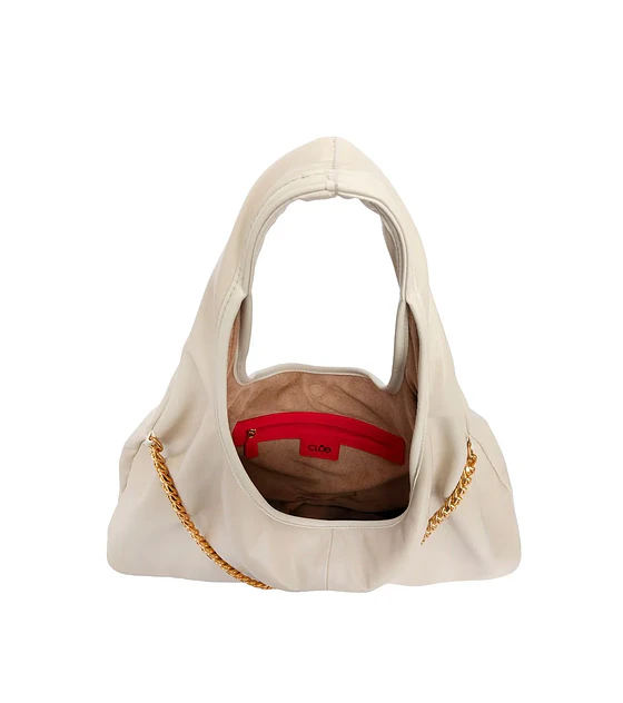 Bolsa Cloe Hobo Maxi Con Cadena Decorativa Color Beige