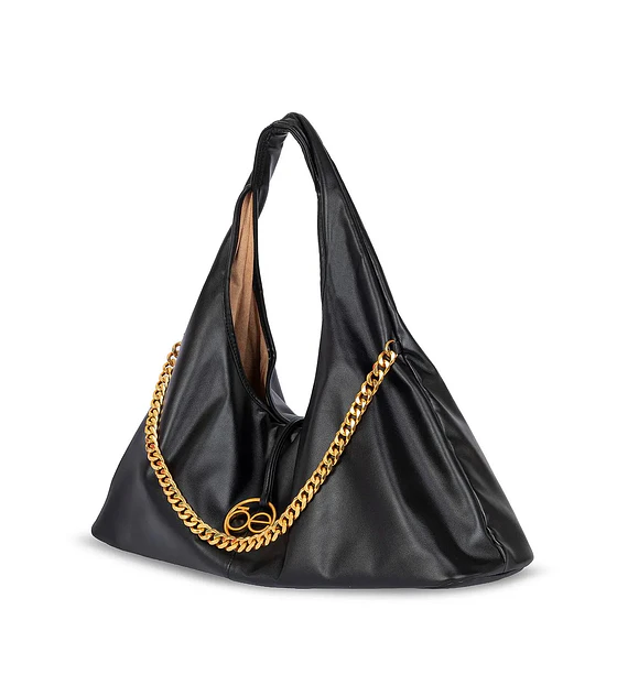 Bolsa Cloe Hobo Maxi Con Cadena Decorativa Color Negro
