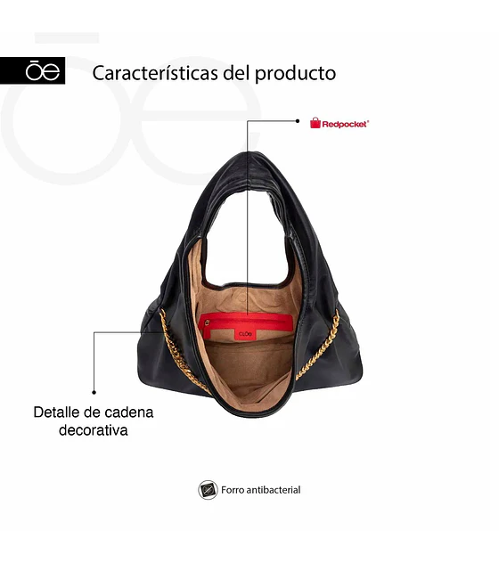 Bolsa Cloe Hobo Maxi Con Cadena Decorativa Color Negro