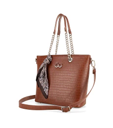 Bolsa Cloe Tote Grande Con Mascada Color Tan