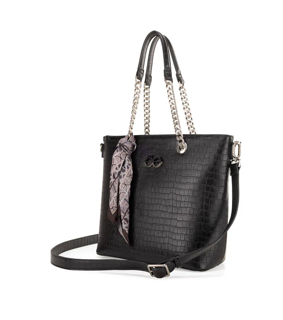 Bolsa Cloe Tote Grande Con Mascada Color Negro