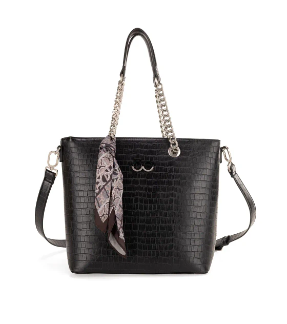 Bolsa Cloe Tote Grande Con Mascada Color Negro