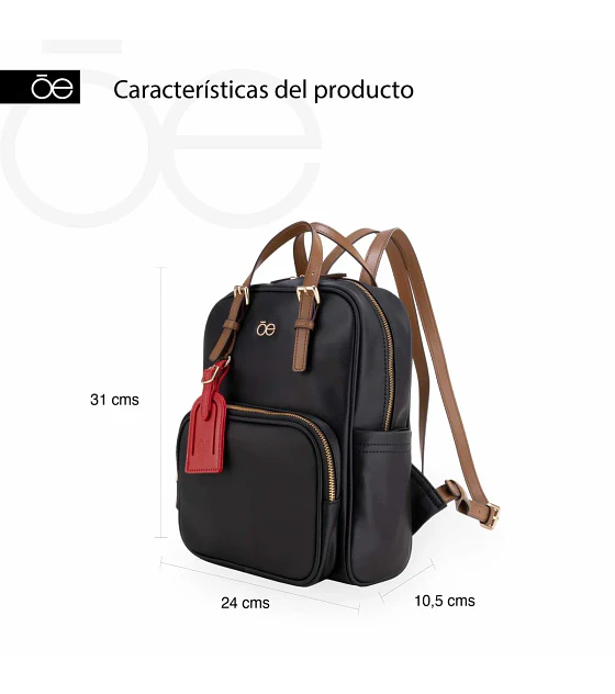 Mochila Mediana CloeTag Desprendible Color Negro