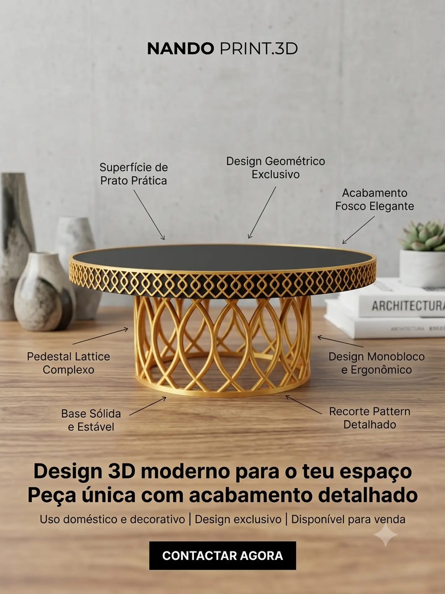 Base alta para Bolos Luxury com Aro Rendilhado – Dourado e Preto 1