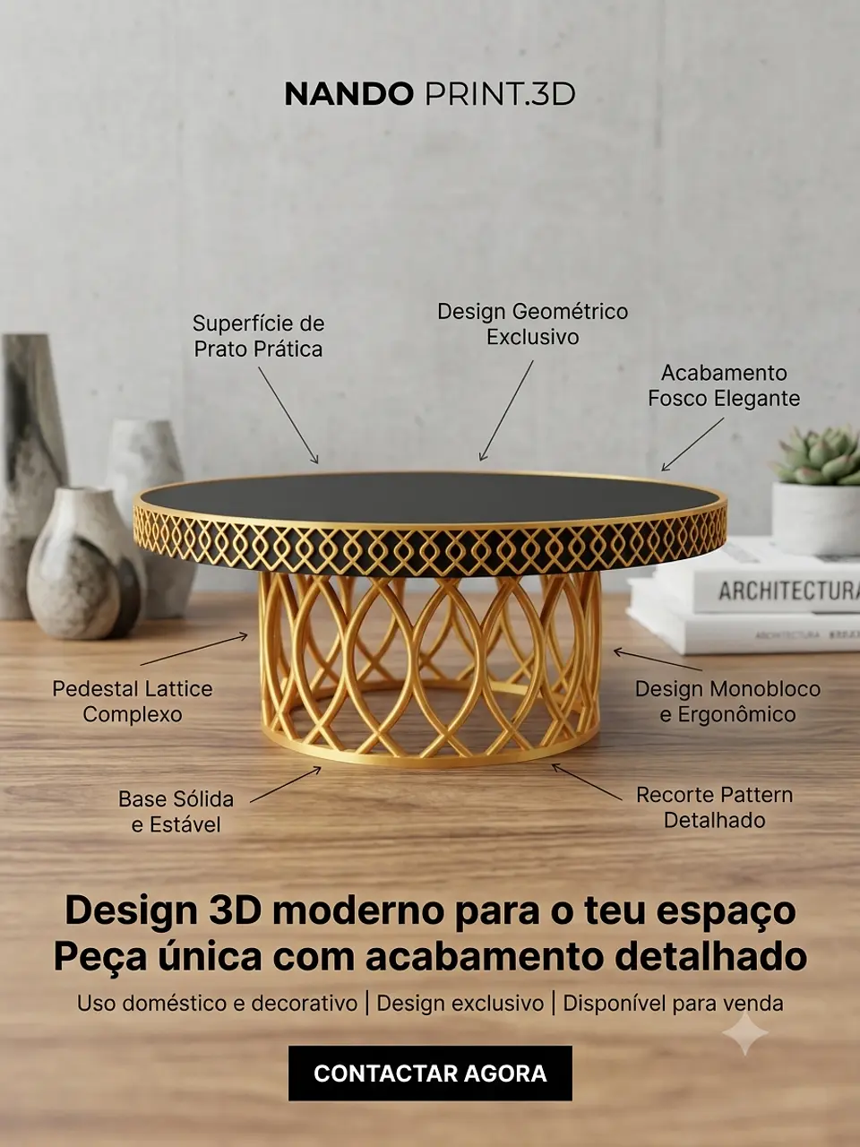 Base alta para Bolos Luxury com Aro Rendilhado – Dourado e Preto 1