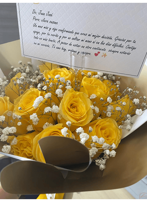 Ramo de 12 rosas decoradas con gipsophilia