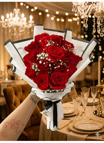 Ramo london Rosas rosas decorado con gypso y papel coreano 