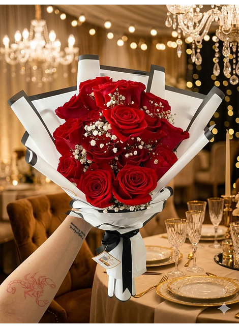 Ramo london Rosas rosas decorado con gypso y papel coreano 