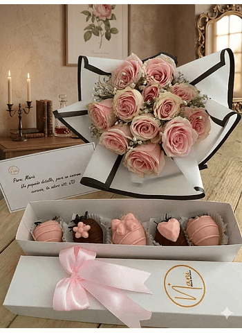 Ramo de rosas London mas caja de fresas 