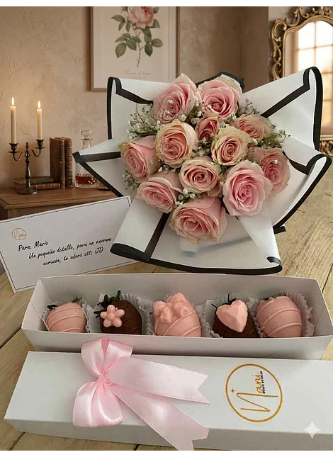 Ramo de rosas London mas caja de fresas 