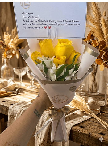 Ramo mini 5 rosas 1 unidad de astromelia