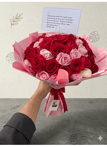 Buchón de rosas rosas con rosadas  48 /50 rosas 