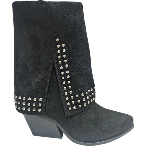 Botín 2406 negro gamuza tachas
