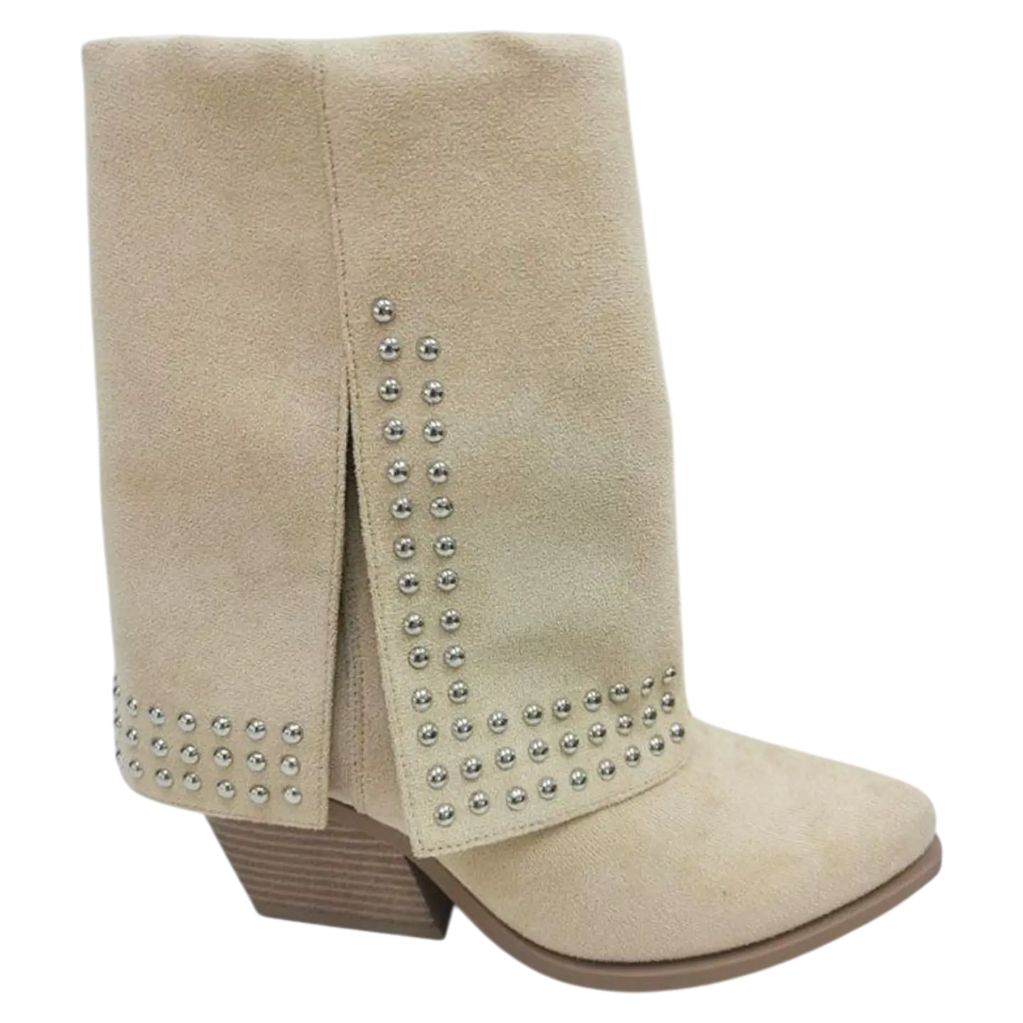 Botín 2406 beige gamuza tachas 1