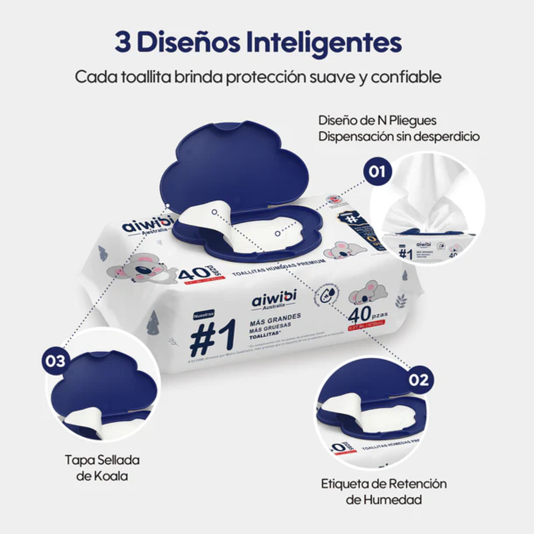Caja Toalla húmeda Aiwibi Premium 40uni. 2
