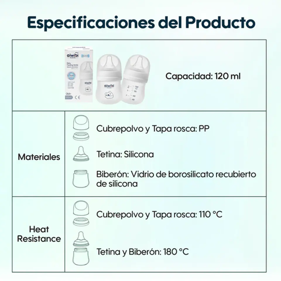 Mamadera de vidrio aiwibi  120ML 4