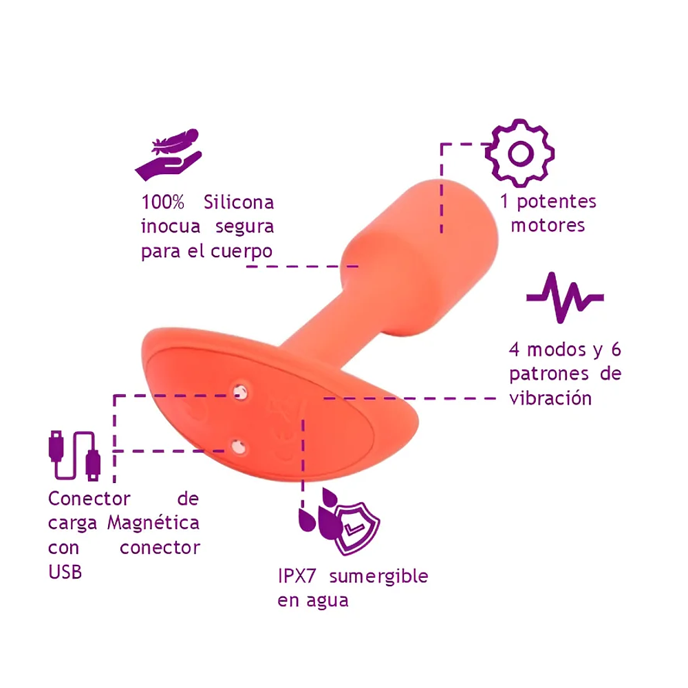 🧡 Plug Anal con Vibración B-Vibe Snug Pequeño Naranja 4
